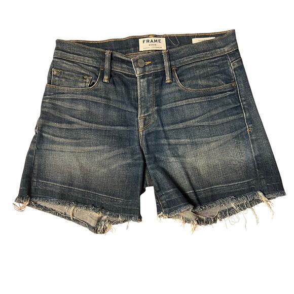 FRAME Denim Le Cutoff Stretch Denim Frayed Hem 5" Shorts Size 24 - Picture 1 of 3
